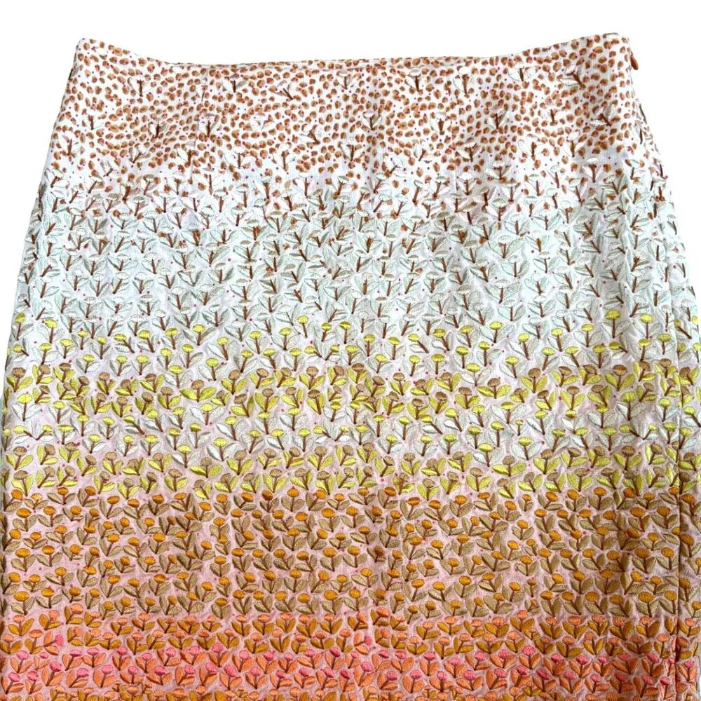 Anthropologie HD in Paris Embroidered 100% Linen‎ Skirt Lined Ombre Mini Size 2